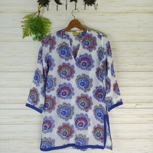 Roller Rabbit Blue Floral Print Cotton Tunic